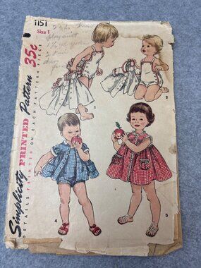 Simplicity Dress Pattern 1151 for Toddlers Size 1 1940s Vintage